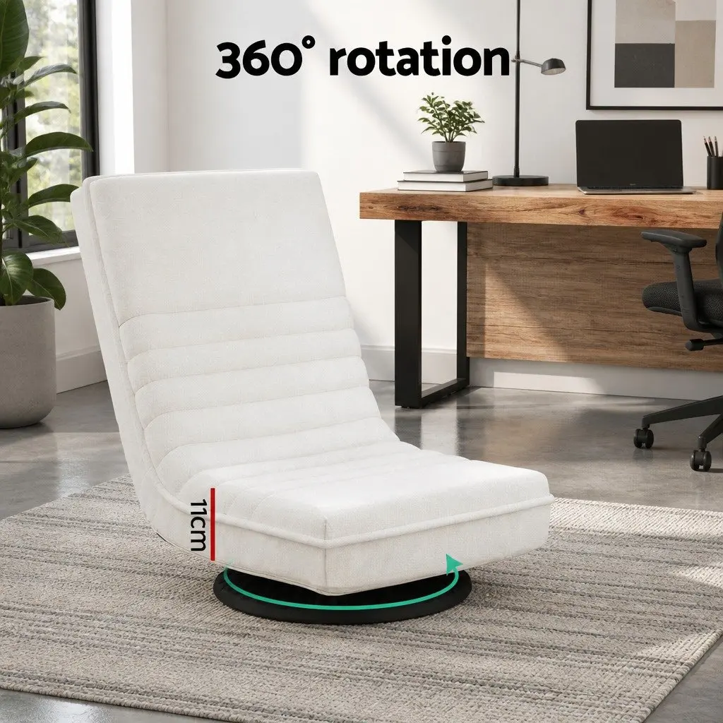 Floor Lounge Sofa Foldable Recliner Chair White Linen 45cm W x 55cm D x 57cm H