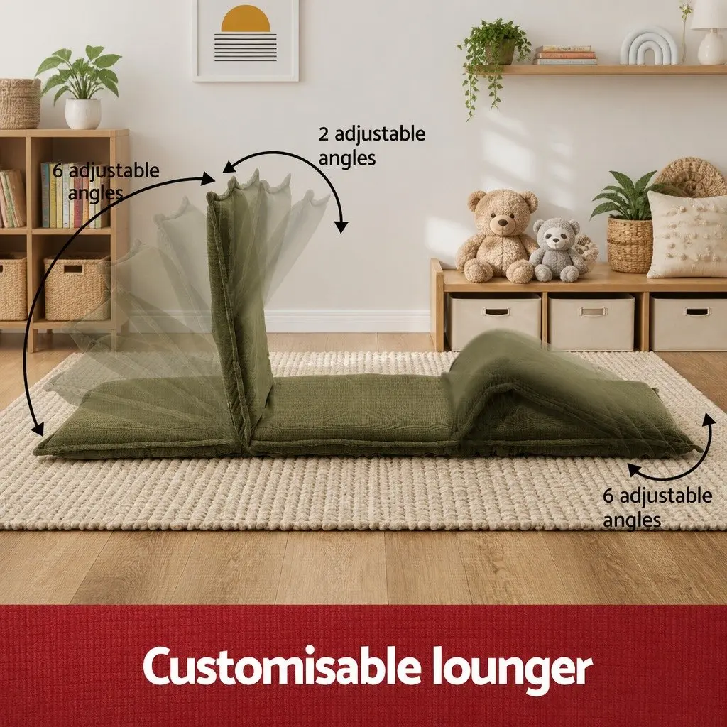 Floor Lounge Sofa Bed Foldable Adjustable Recliner Chair Green Corduroy Arm