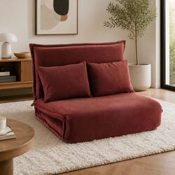 Floor Lounge Sofa Bed 2 Seater Foldable Adjustable Recliner Orange Armchair