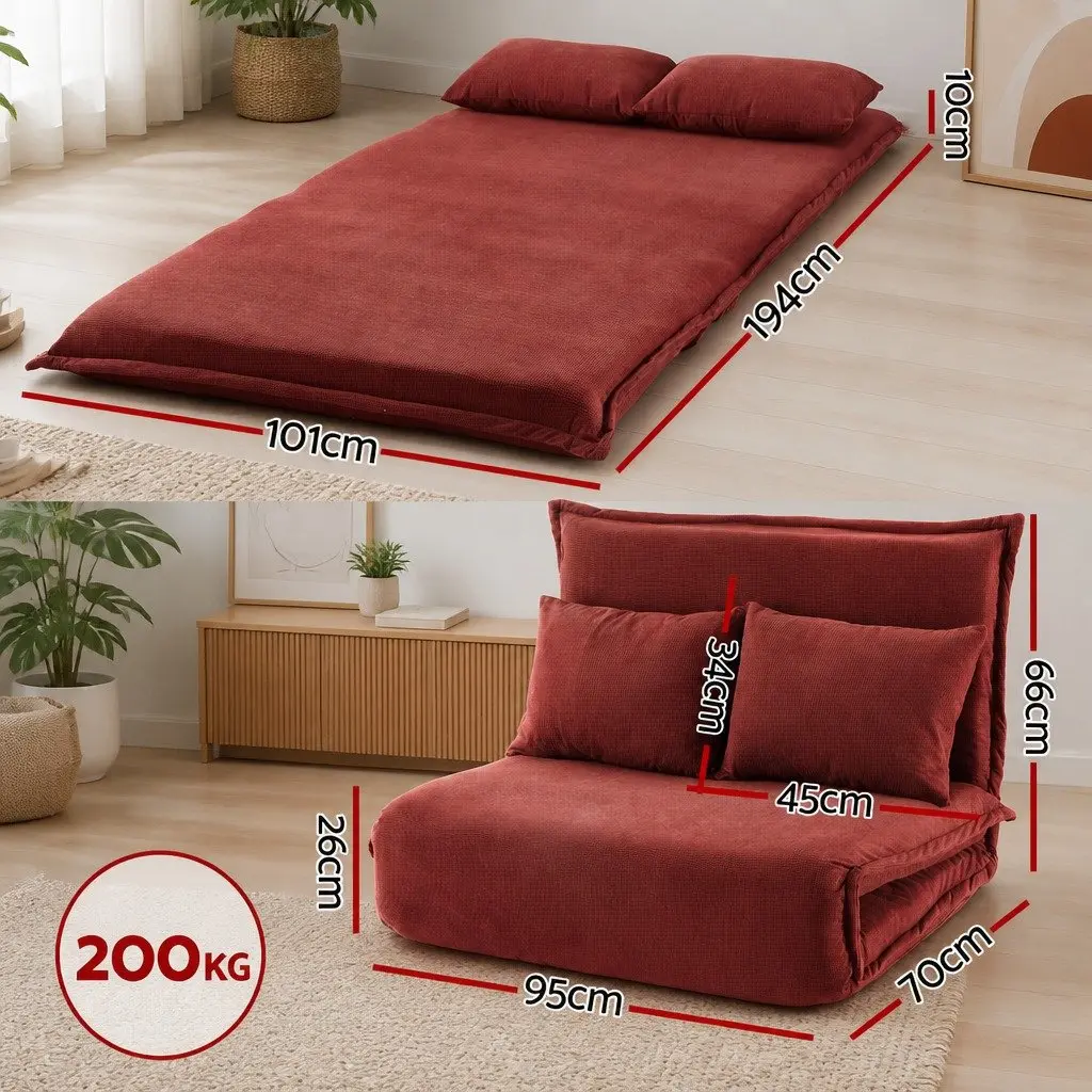 Floor Lounge Sofa Bed Foldable Adjustable Recliner 2 Seater Orange Corduroy