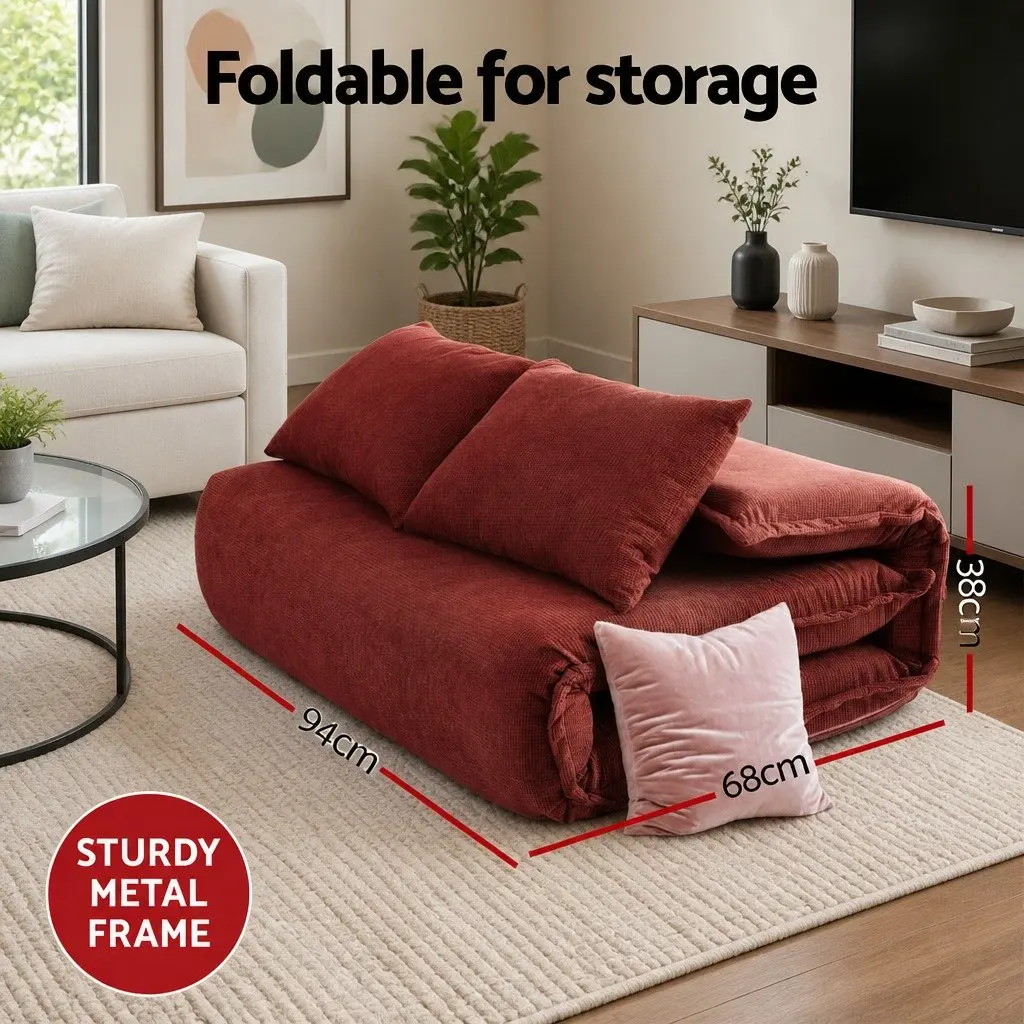 Floor Lounge Sofa Bed Foldable Adjustable Recliner 2 Seater Orange Corduroy