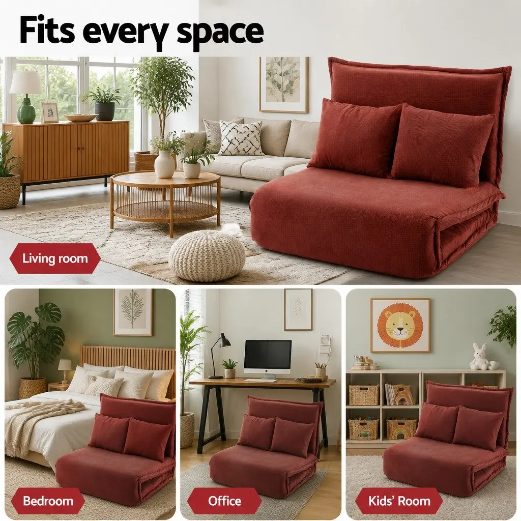Floor Lounge Sofa Bed Foldable Adjustable Recliner 2 Seater Orange Corduroy