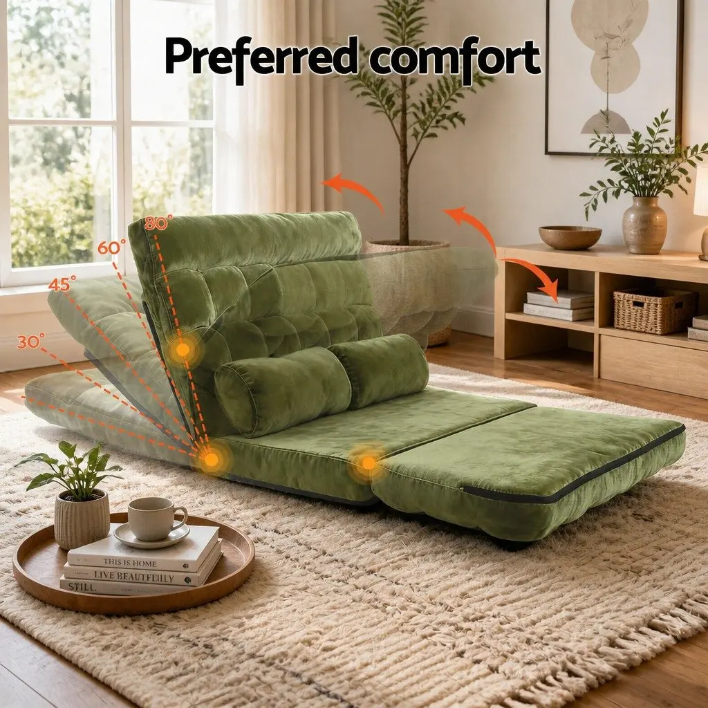 Floor Lounge Sofa Bed Adjustable Recliner 2 Seater Green Foldable Storage
