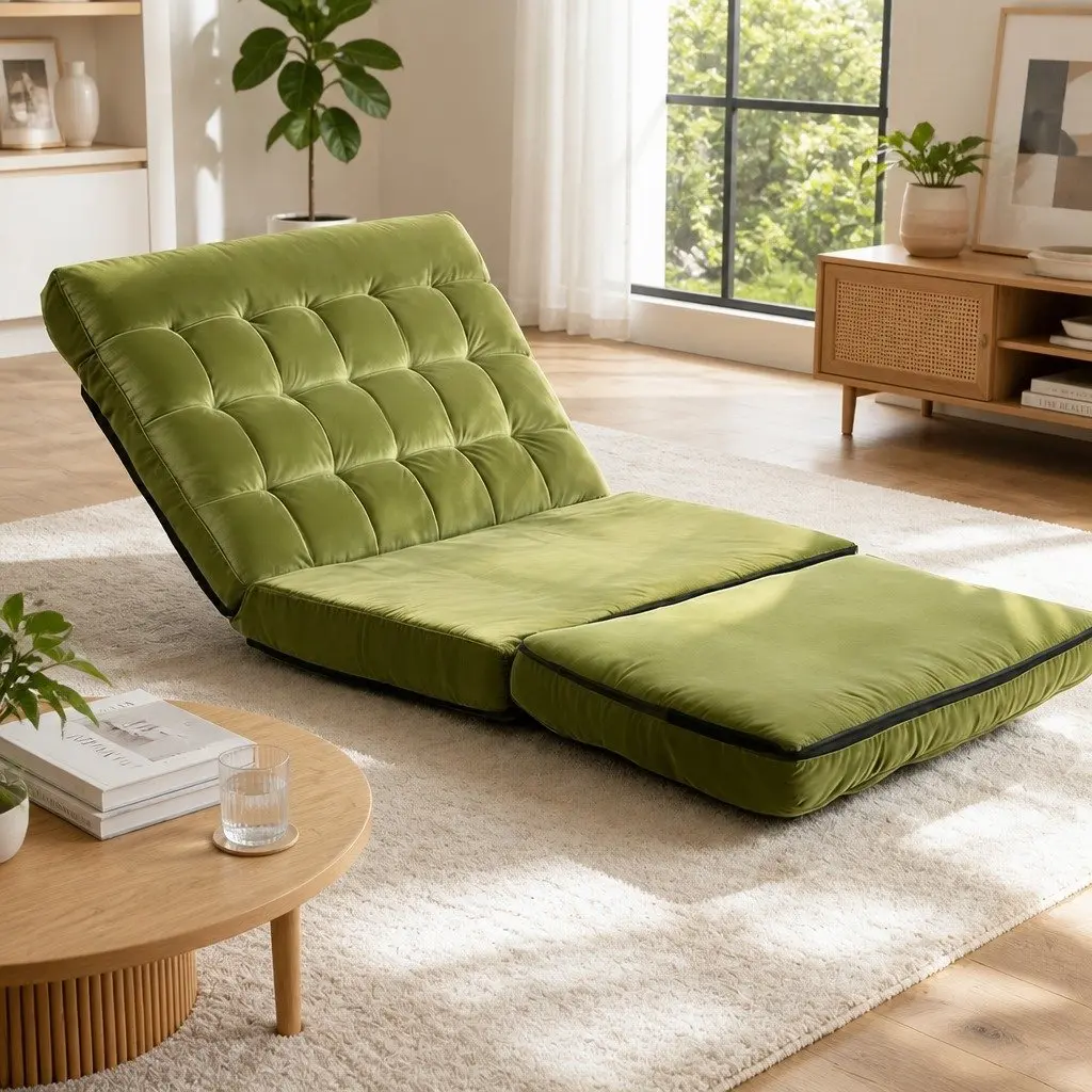 Floor Lounge Sofa Bed Adjustable Recliner 2 Seater Green Foldable Storage