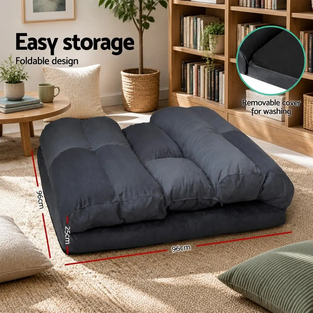 Foldable 2-Seater Sofa Bed Adjustable Charcoal 5-Position Floor Lounge Couch