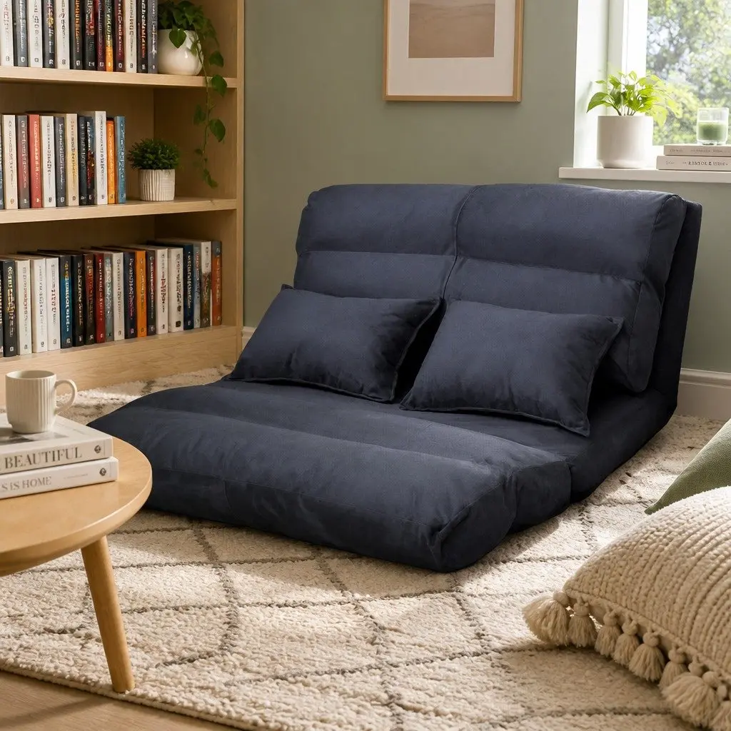 Foldable 2-Seater Sofa Bed Adjustable Charcoal 5-Position Floor Lounge Couch