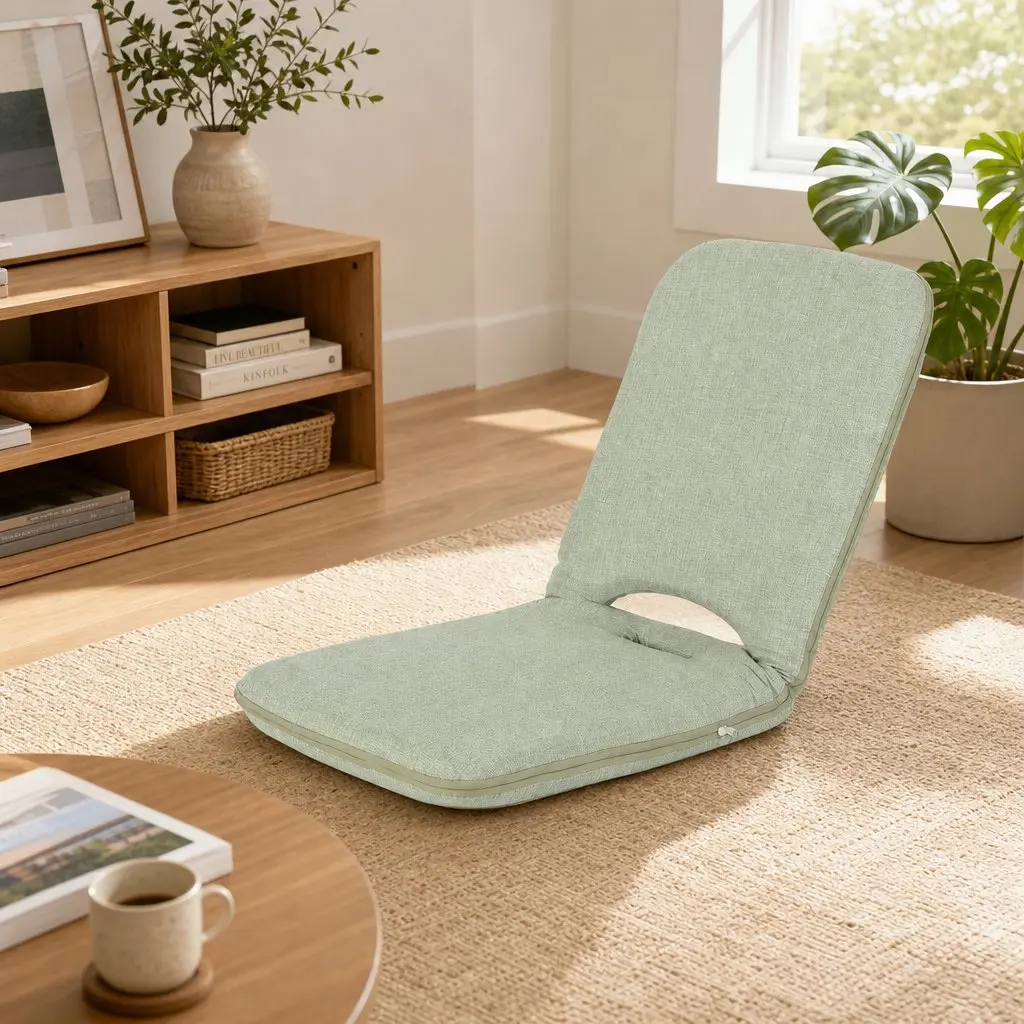 Floor Chair Adjustable 5 Position Foldable Green Denim Single Seat