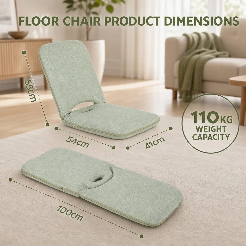 Floor Chair Adjustable 5 Position Foldable Green Denim Single Seat