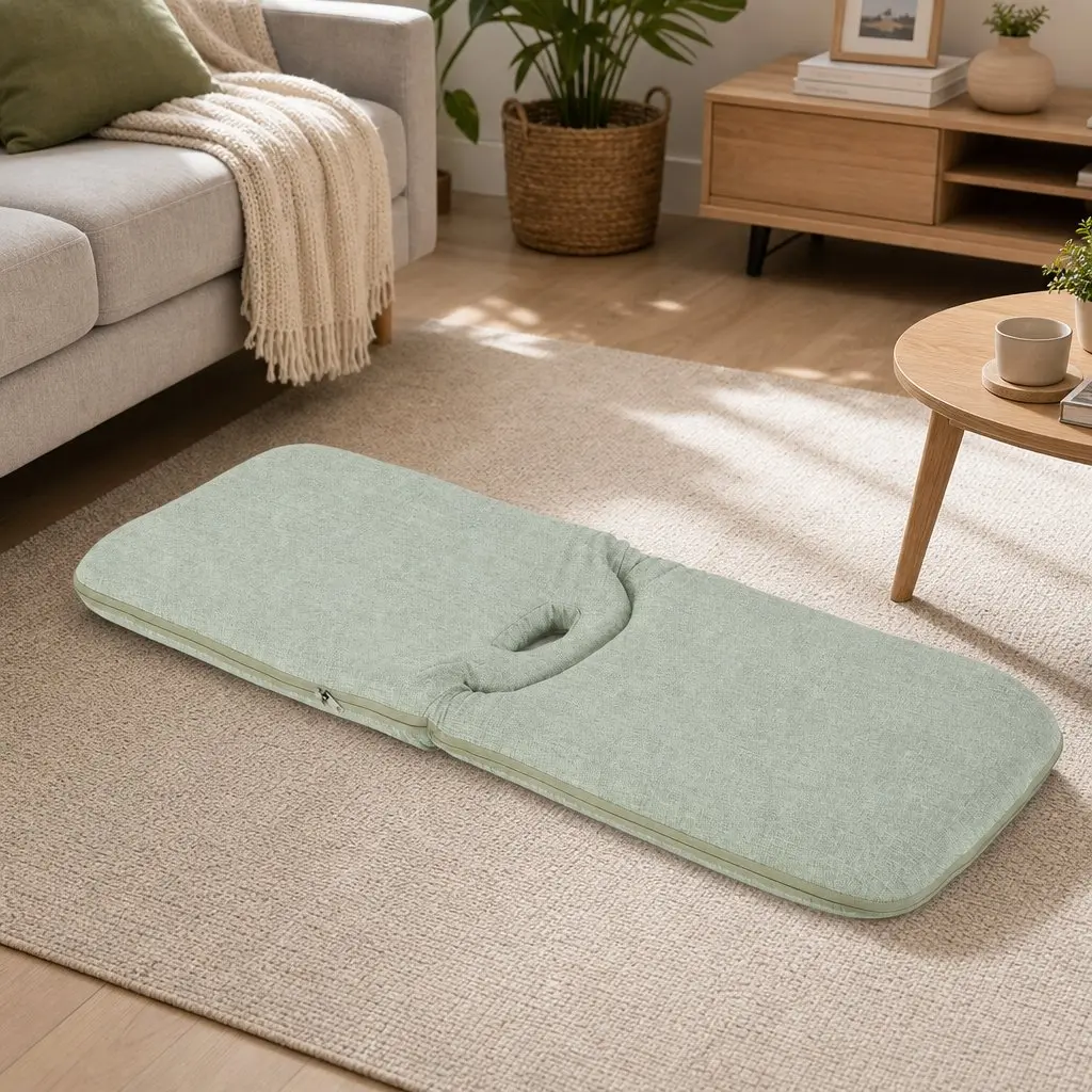 Floor Chair Adjustable 5 Position Foldable Green Denim Single Seat