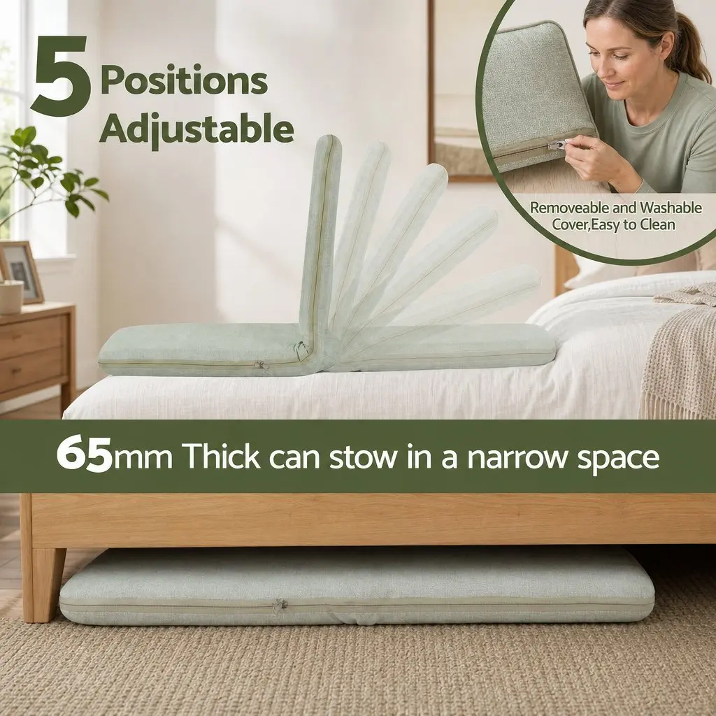 Floor Chair Adjustable 5 Position Foldable Green Denim Single Seat