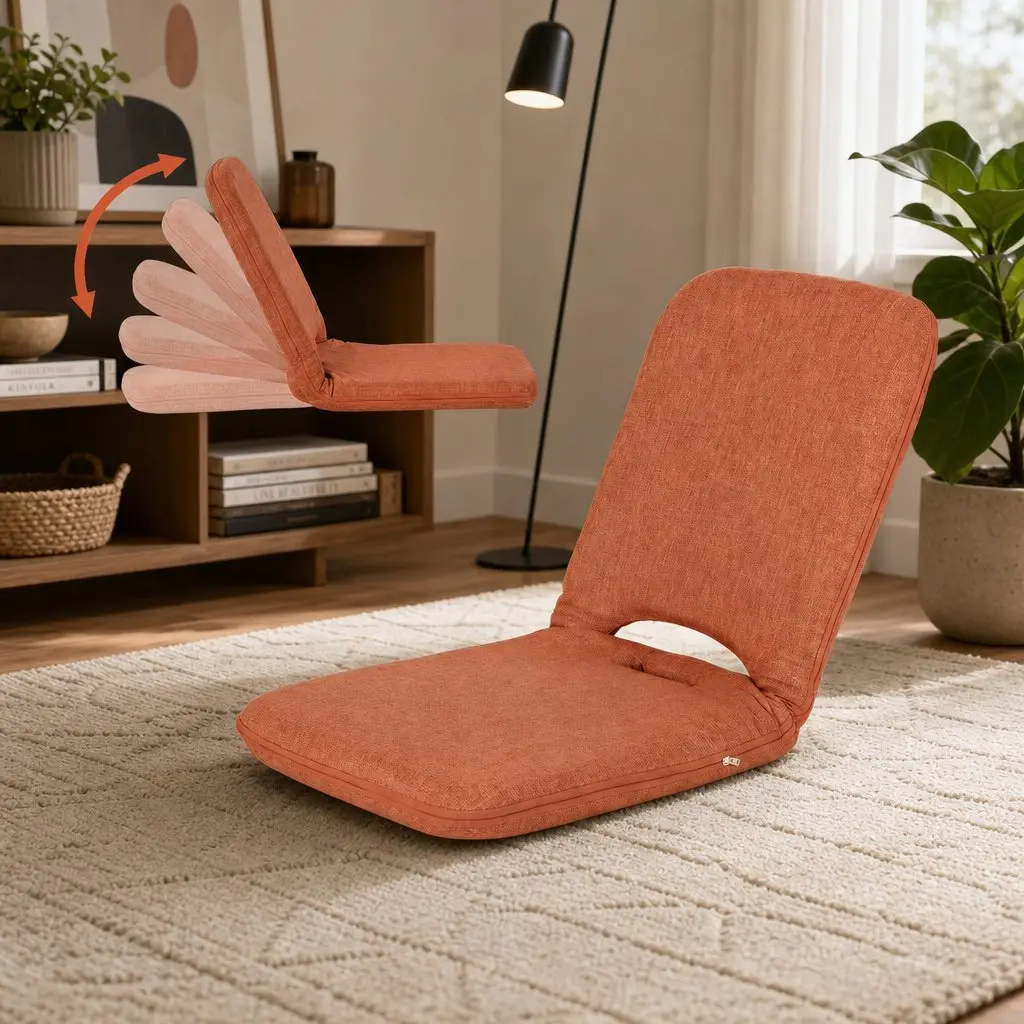 Floor Chair Adjustable 5 Position Foldable Recliner Orange High Resilience Sponge
