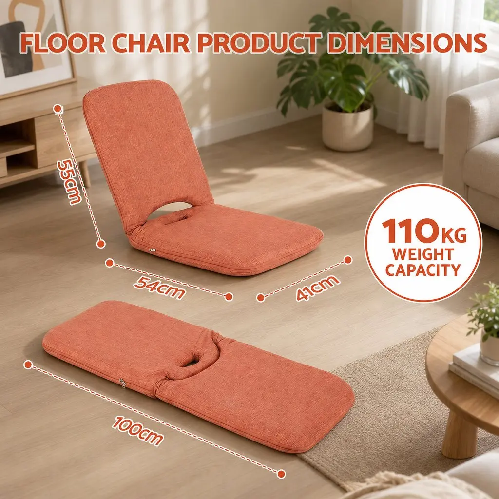 Floor Chair Adjustable 5 Position Foldable Recliner Orange High Resilience Sponge