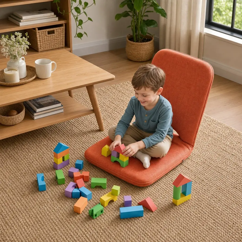 Floor Chair Adjustable 5 Position Foldable Recliner Orange High Resilience Sponge