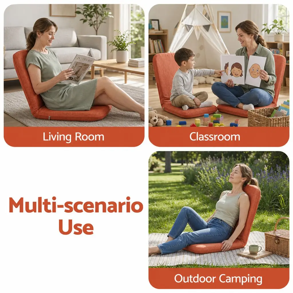 Floor Chair Adjustable 5 Position Foldable Recliner Orange High Resilience Sponge