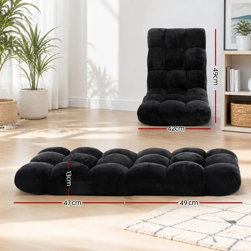 Flannel Lounge Chair Adjustable Black Recliner Foldable 2 Piece