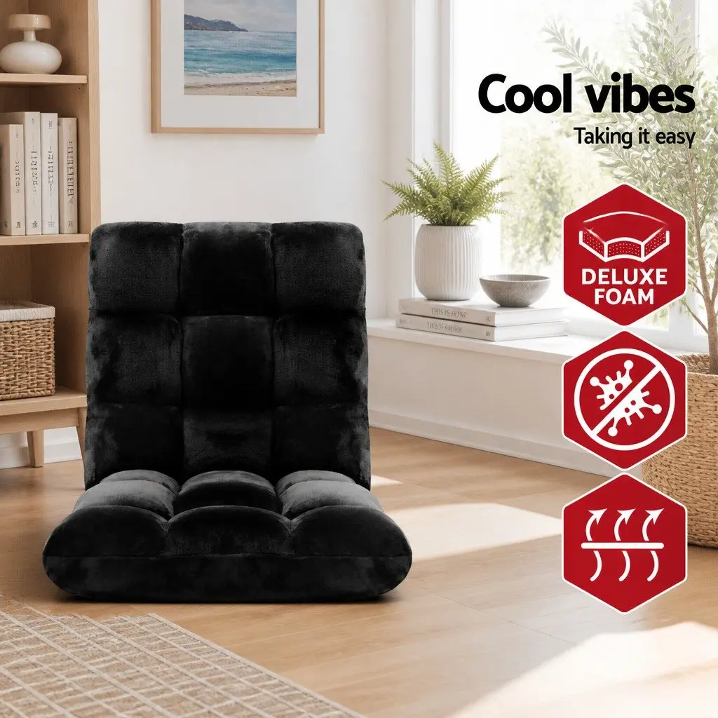 Flannel Lounge Chair Adjustable Black Recliner Foldable 2 Piece