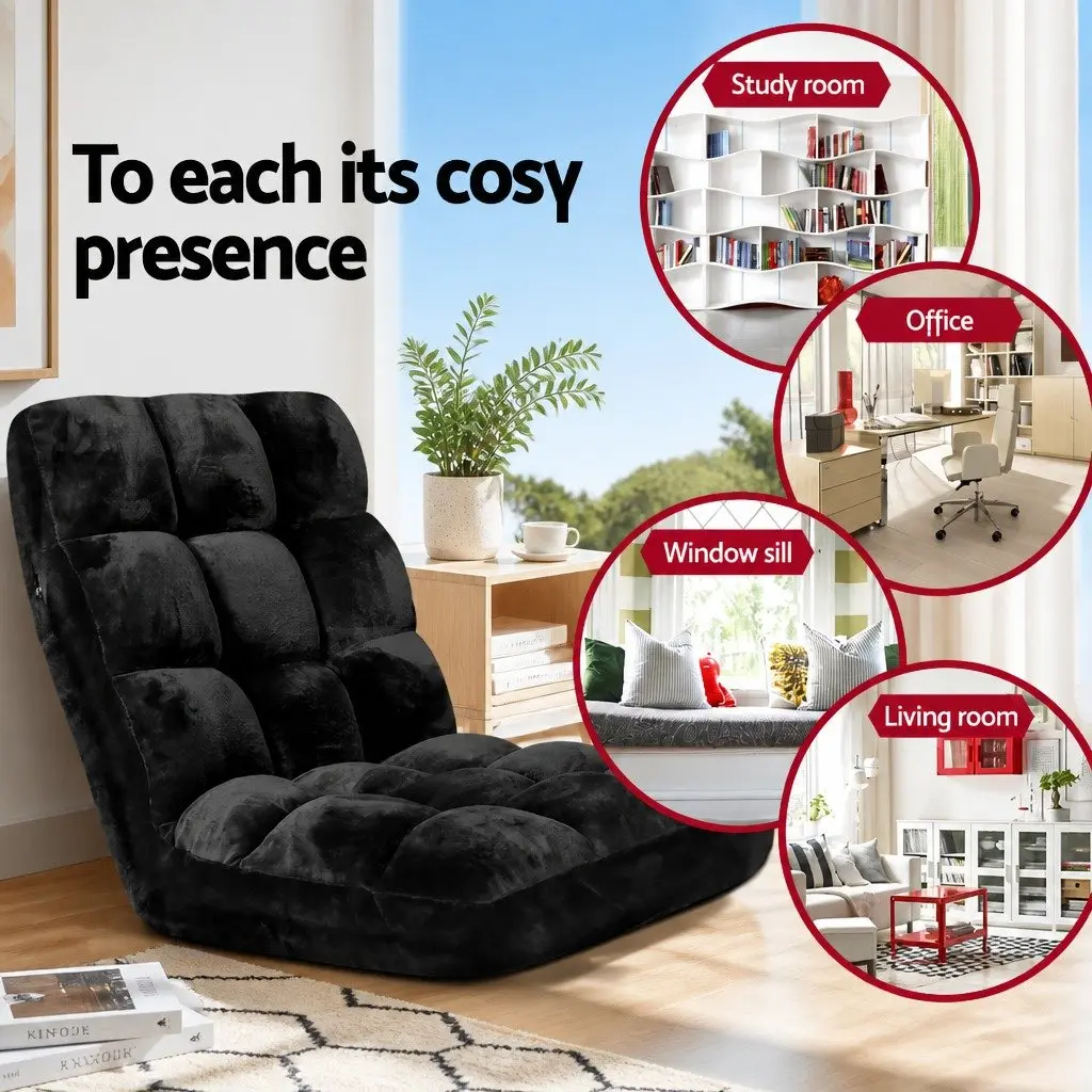 Flannel Lounge Chair Adjustable Black Recliner Foldable 2 Piece