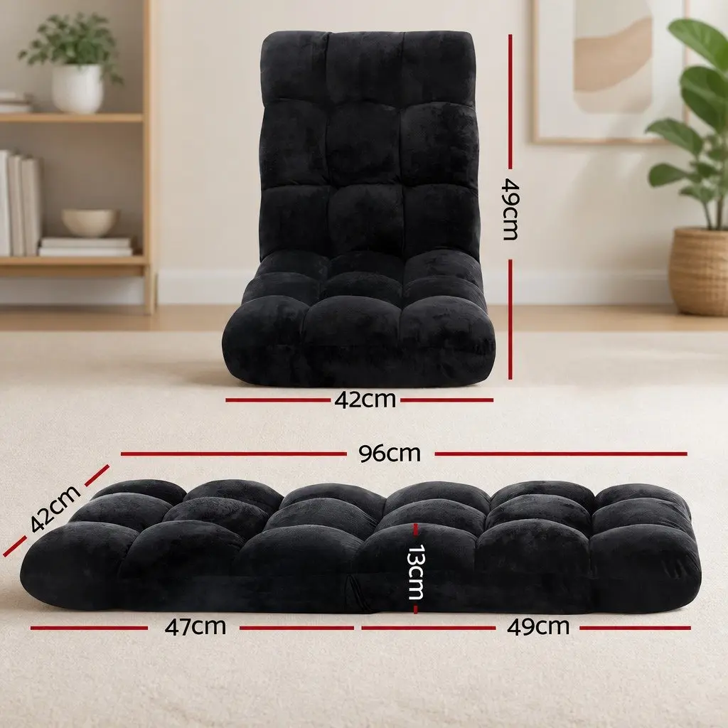 Lounge Sofa Chair Adjustable Flannel Fabric Black 14 Positions