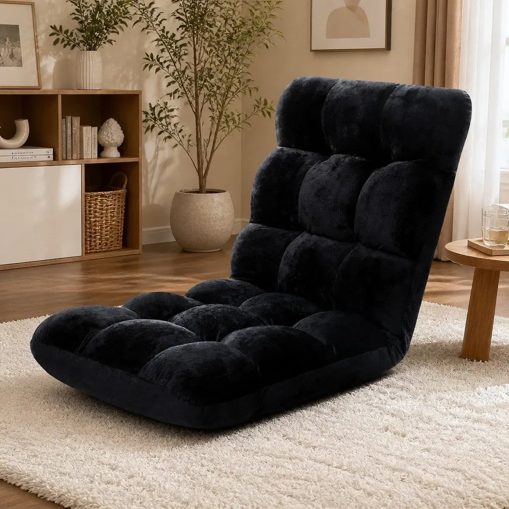 Lounge Sofa Chair Adjustable Flannel Fabric Black 14 Positions