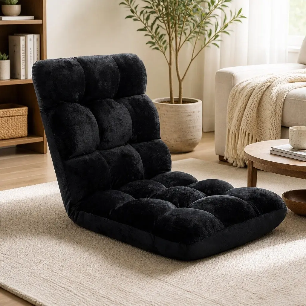 Lounge Sofa Chair Adjustable Flannel Fabric Black 14 Positions