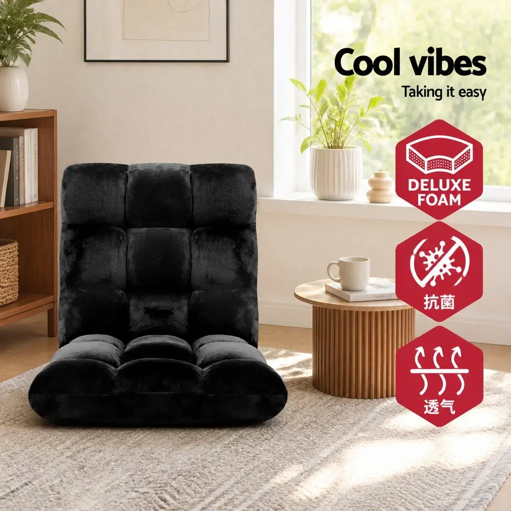 Lounge Sofa Chair Adjustable Flannel Fabric Black 14 Positions