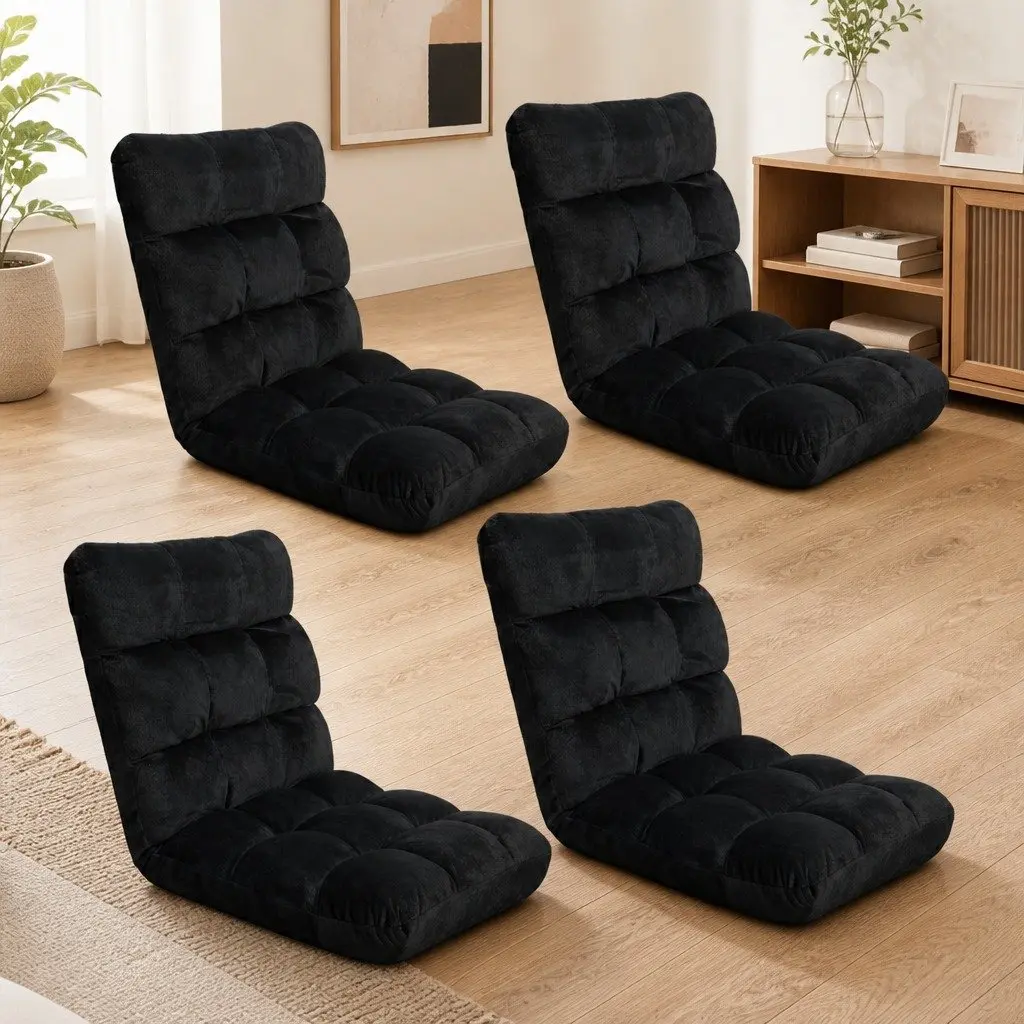 Lounge Sofa Chair Adjustable Flannel Fabric Black 14 Positions