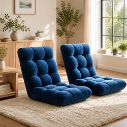 Practical Navy Flannel Lounge Chair - 14 Reclining Positions