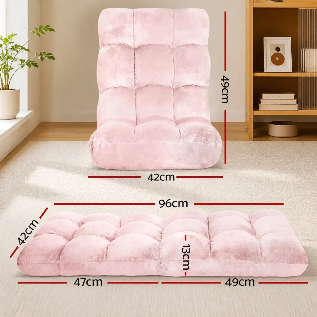 2PCS Floor Lounge Sofa Bed Chair 14-Position Adjustable Recliner Pink Flannel