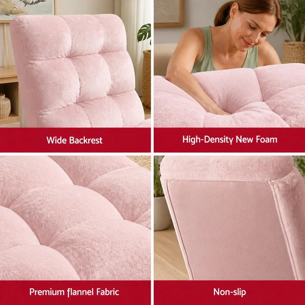 2PCS Floor Lounge Sofa Bed Chair 14-Position Adjustable Recliner Pink Flannel