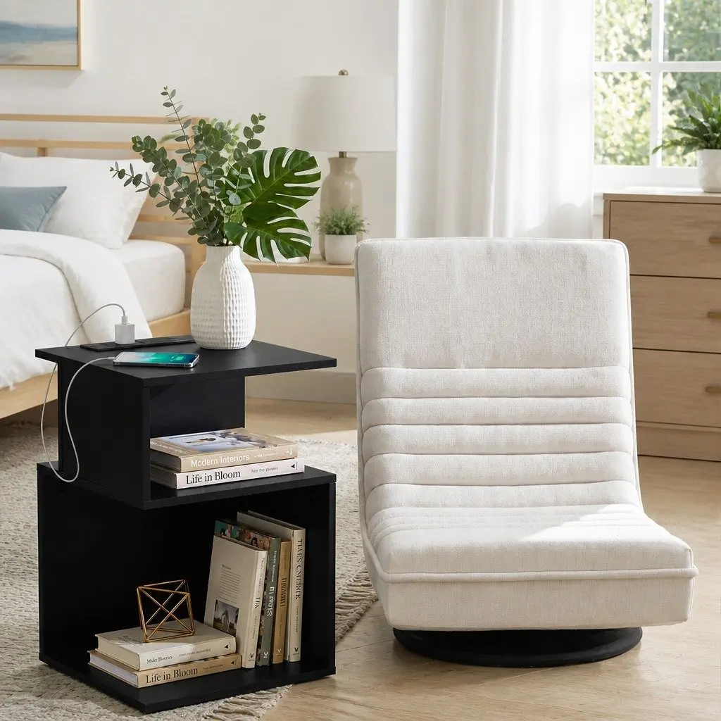 Swivel Floor Chair and Bedside Charging Station Set