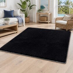 Practical Black Shaggy Area Rug for Home Use
