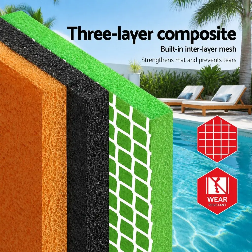 Floating Mat Foam Pad 2.7x1.8m Three Layer Construction for Exercise and Relaxation in Orange Black Green