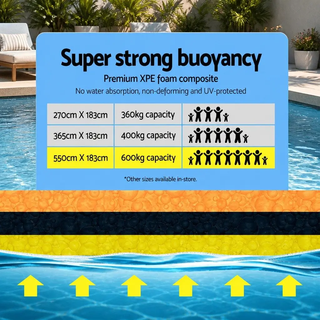 Floating Mat XPE Foam 5.5x1.8m Pool Island Platform Yellow Black Three Layer Construction