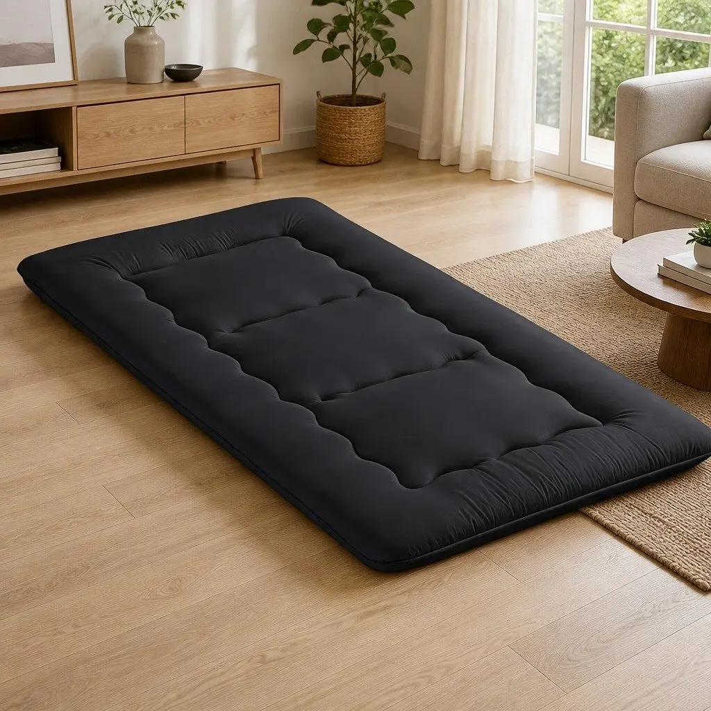 Japanese Floor Mattress 10cm Foldable Futon Single Black Microfibre