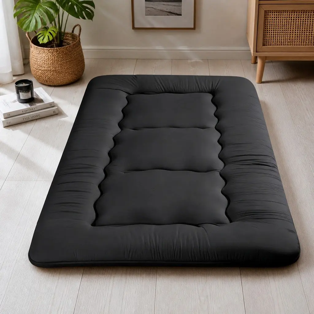 Japanese Floor Mattress 10cm Foldable Futon Single Black Microfibre
