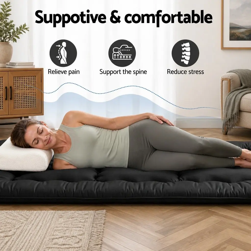Japanese Floor Mattress 10cm Foldable Futon Single Black Microfibre