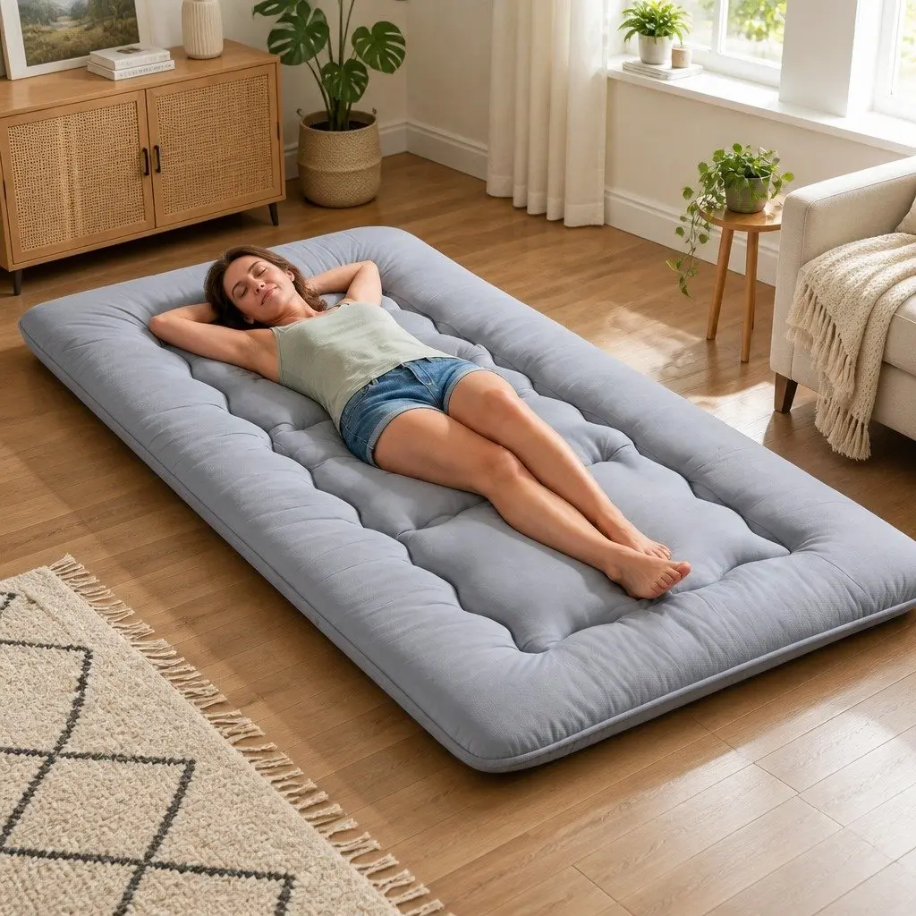 Japanese Floor Mattress 10cm Foldable Futon Yoga Camping Mat Washable Cover Grey