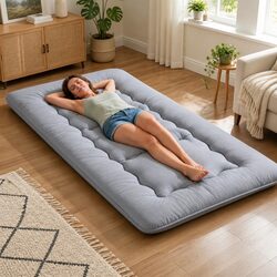 Japanese Floor Mattress 10cm Foldable Futon Yoga Camping Mat Washable Cover Grey