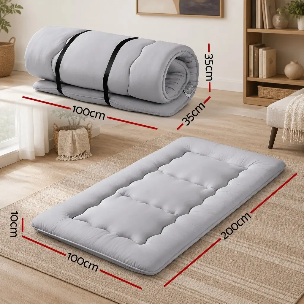 Floor Mattress 10cm Thick Foldable Microfibre Grey