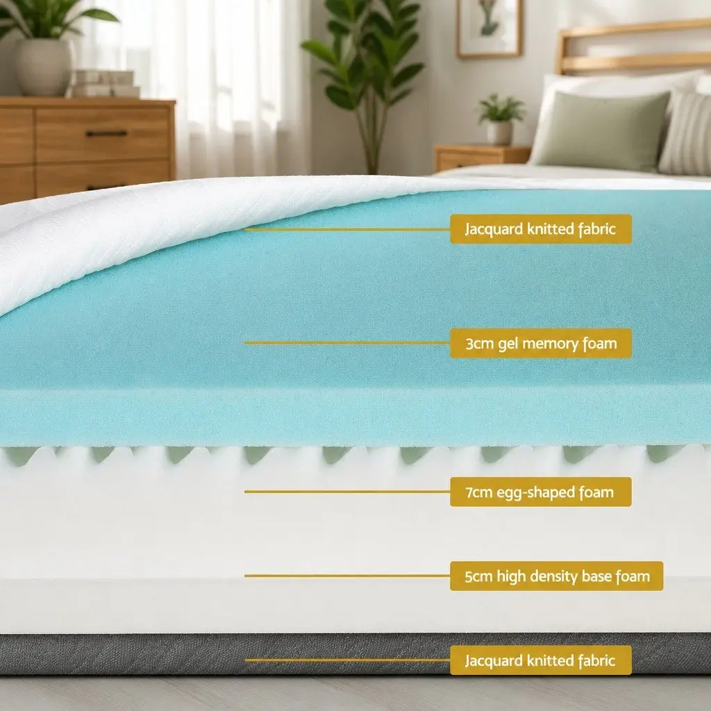 Double Mattress 15cm Egg Crate Cool Gel Memory Foam Soft Support Removable Washable Cover