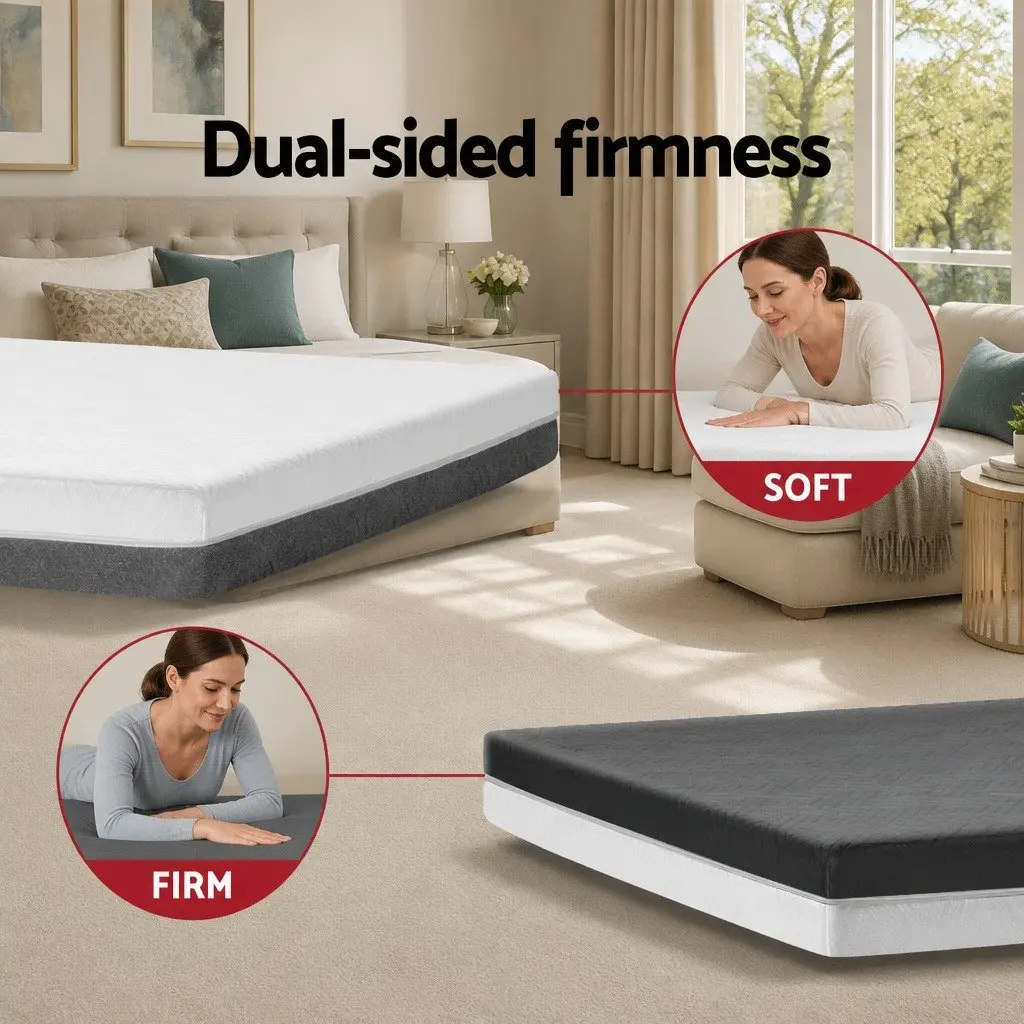 Memory Foam Mattress Queen 15cm Cooling Gel Dual Firmness Multi-Layer Support White or Grey