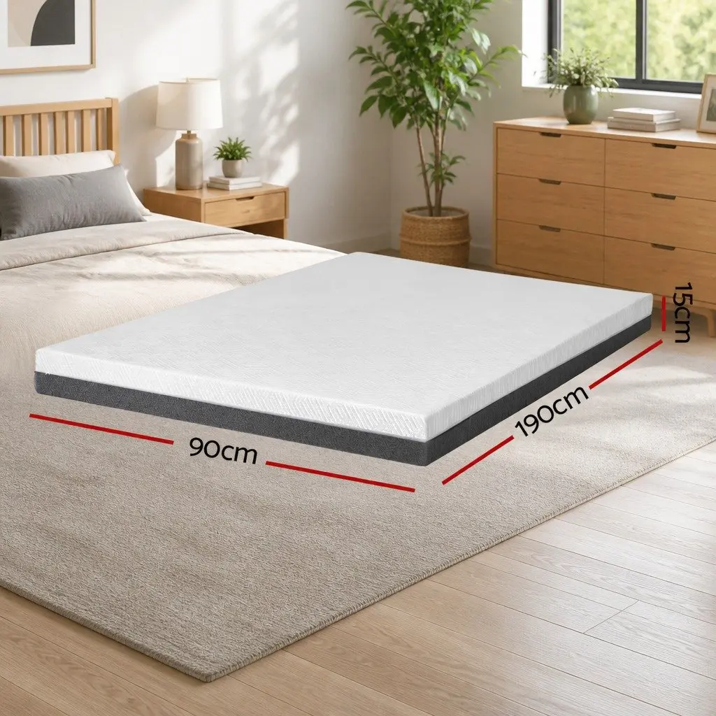 Memory Foam Mattress Single 15cm Cool Gel White or Grey