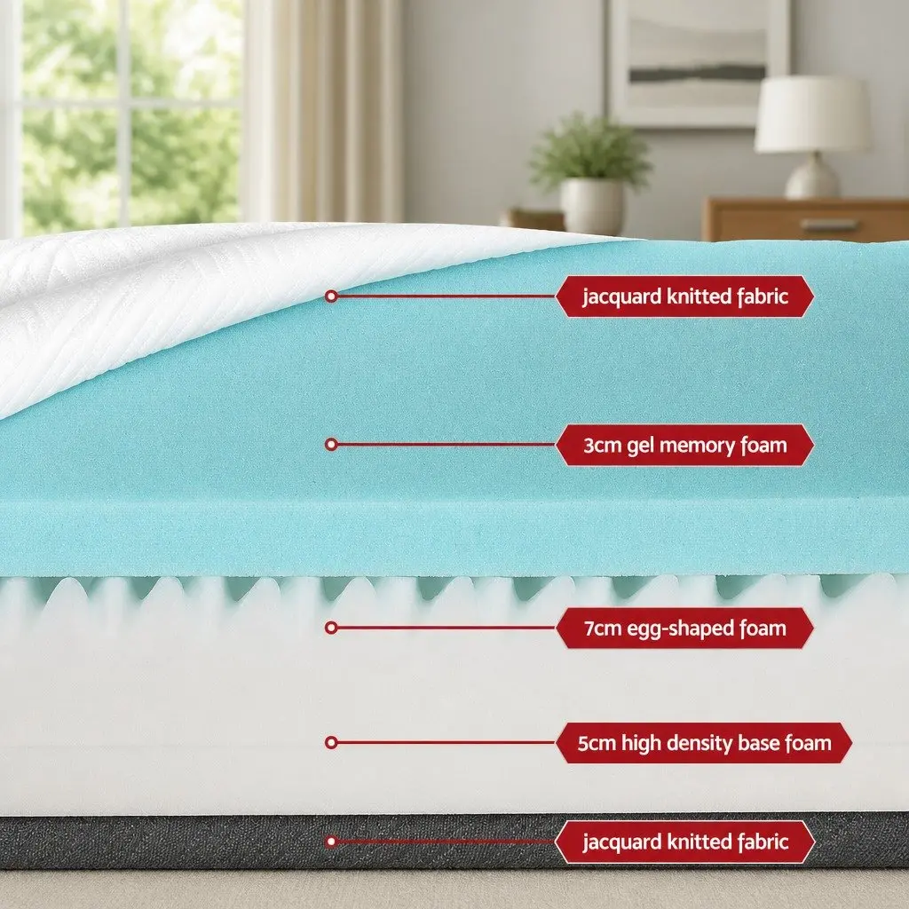 Memory Foam Mattress Single 15cm Cool Gel White or Grey