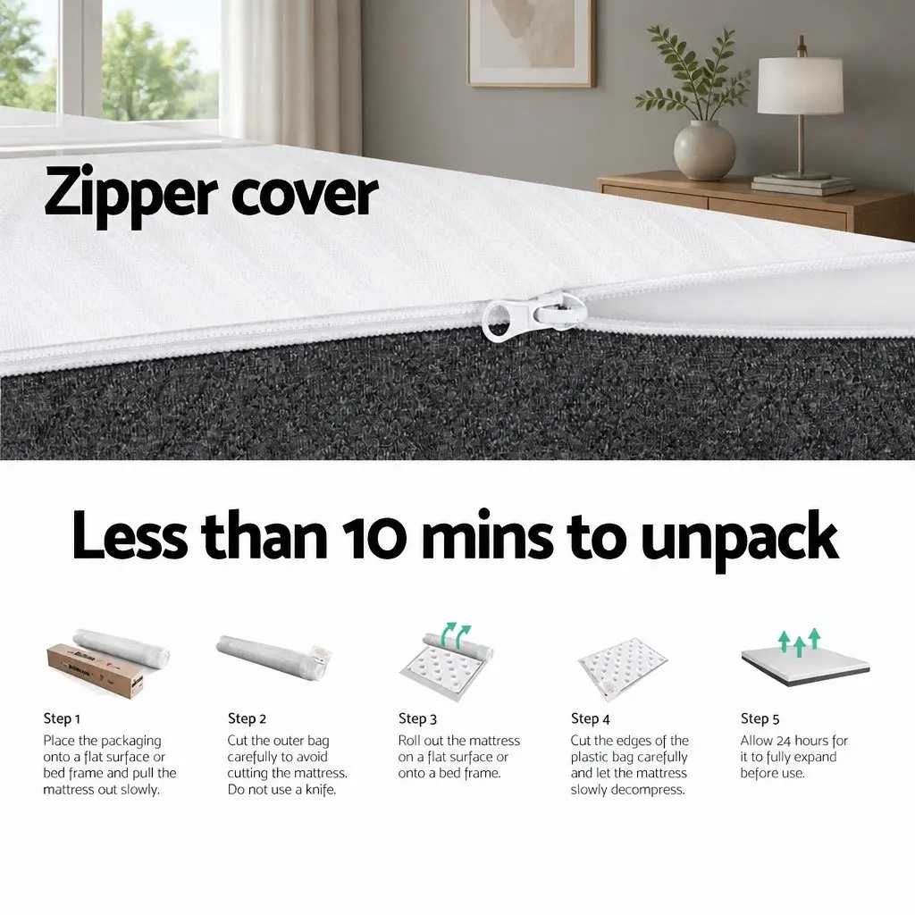 Memory Foam Mattress Single 15cm Cool Gel White or Grey