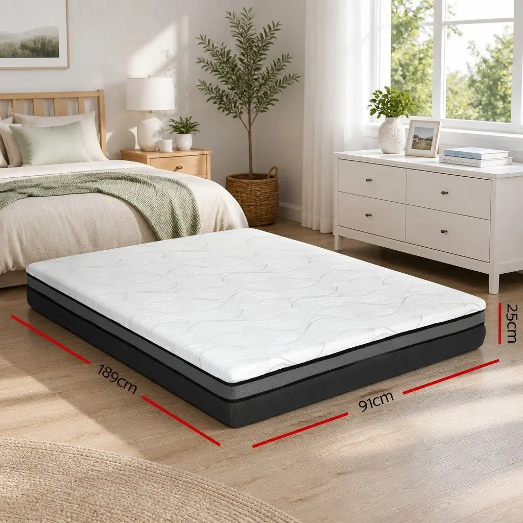 Memory Foam Mattress Single Bed Cool Gel 25cm Medium Firm Hypoallergenic Non-Spring