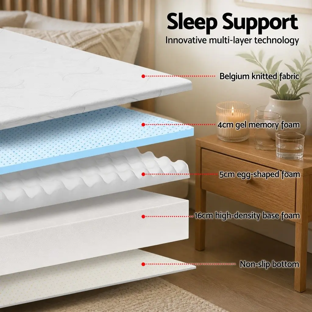 Memory Foam Mattress Single Bed Cool Gel 25cm Medium Firm Hypoallergenic Non-Spring