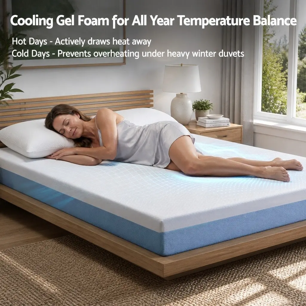 Memory Foam Mattress Double Cooling Gel 22cm Medium Firm White Blue Support Knitted Fabric