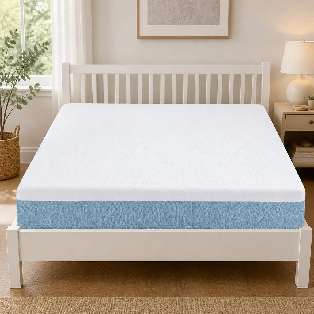 Memory Foam Mattress Double Cooling Gel 22cm Medium Firm White Blue Support Knitted Fabric