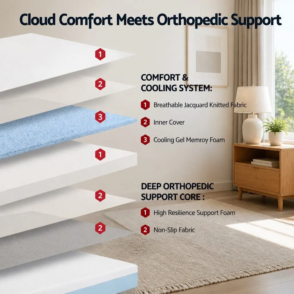 Memory Foam Mattress Double Cooling Gel 22cm Medium Firm White Blue Support Knitted Fabric