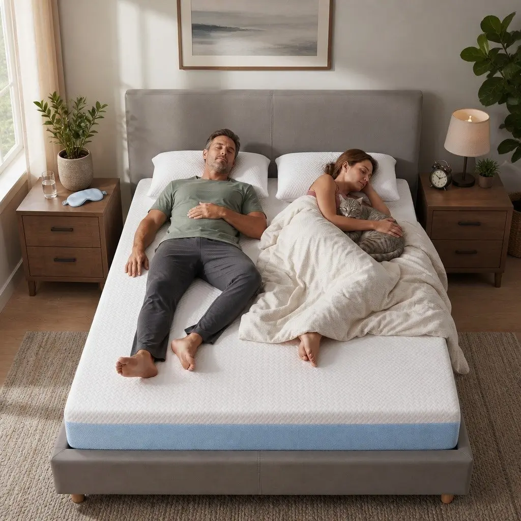 Memory Foam Mattress Double Cooling Gel 22cm Medium Firm White Blue Support Knitted Fabric